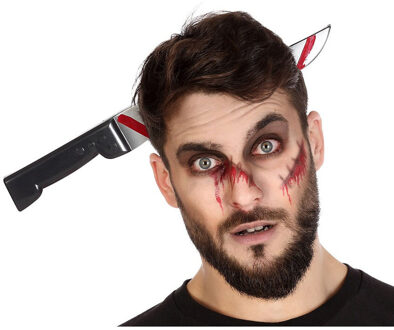 Atosa Halloween/horror verkleed hoofdband - dikke pech - vleesmes door je hoofd - kunststof Multi