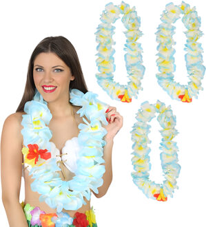 Atosa Hawaii krans/slinger - 4x - Tropische kleuren blauw - Grote bloemen hals slingers - verkleed