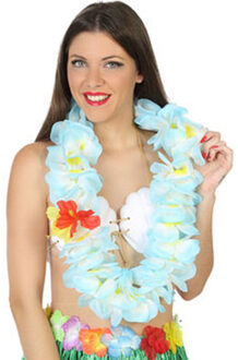 Atosa Hawaii krans/slinger - Tropische kleuren blauw - Grote bloemen hals slingers - verkleed accessoires