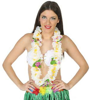 Atosa Hawaii krans/slinger - Tropische kleuren wit - Grote bloemen hals slingers - verkleed accessoires