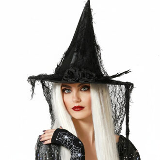 Atosa Heks Verkleedset - handschoenen - met spinnenweb - heksenhoed - met kant