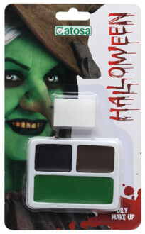 Atosa Heksen verkleed schmink/make-up set - bruin/zwart/groen - met sponsje