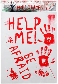 Atosa Horror/Halloween raamsticker - Bloederige teksten - 42 x 19 cm - Feestartikelen/versiering Rood