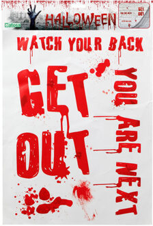 Atosa Horror/Halloween raamsticker - Bloederige teksten - 42 x 19 cm - Feestartikelen/versiering