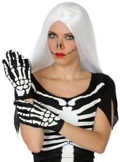 Atosa Horror skelet handshoenen zwart wit voor dames- Halloween verkleed accessoire