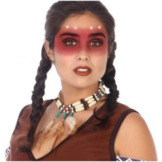 Atosa Indianen verkleed ketting met kralen en veren - Indianen thema - Carnaval verkleed accessoires Multi