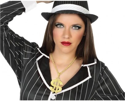 Atosa Ketting dollar teken - goud - rapper/pimp kostuum - Carnaval - verkleed accessoires Goudkleurig