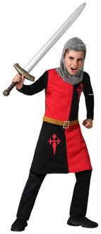 Atosa Middeleeuwse ridder verkleedkostuum - kinderen - rood/zwart - carnaval - long shirt en kap