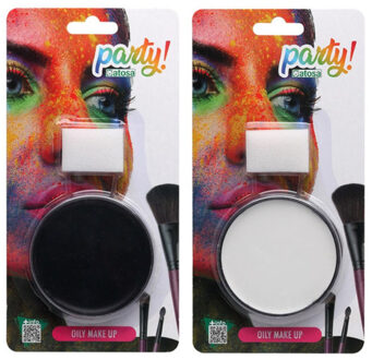 Atosa OIL grimeer schmink met sponsje - zwart/wit - 6 gram - carnaval/verkleed thema