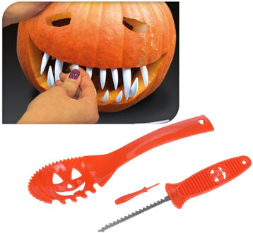 Atosa Pompoen uithollen snijset - inclusief decoratie tanden - Halloween decoratie