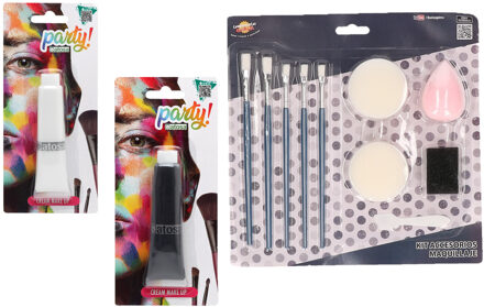 Atosa schmink set 2x basis kleuren - wit/zwart - 30 ml - met schmink gereedschap 10-delig