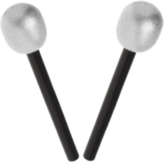 Atosa Set van 2x stuks zilveren speelgoed microfoon van kunststof