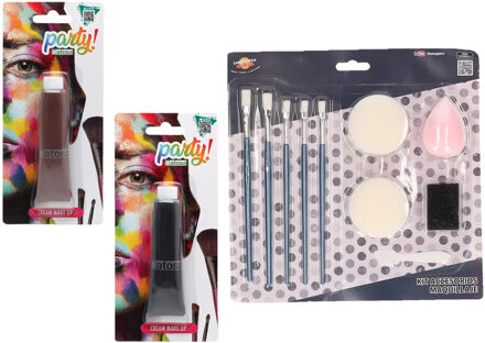 Atosa Sinterklaas Pieten schmink set - bruin en zwart - 30 ml - met schmink gereedschap 10-delig