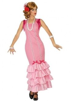 Atosa Spaanse flamencodanseres jurk roze verkleed kostuum voor dames M/L (38-40)