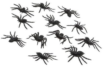 Atosa spinnen - 12x stuks - kunststof - zwart - 3 x 6 cm - helloween