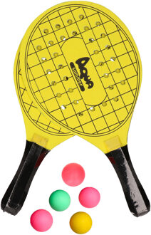 Atosa sports Beachball set - hout - geel - strand sport speelset - met 5x balletjes