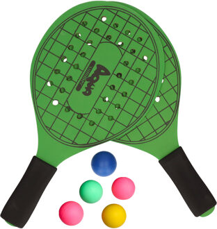 Atosa sports Beachball set - hout - groen - strand sport speelset - met 5x balletjes