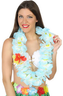 Atosa Toppers - Hawaii krans/slinger - Tropische kleuren blauw - Grote bloemen hals slingers - verkleed accessoires