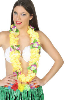 Atosa Toppers - Hawaii krans/slinger - Tropische kleuren geel - Grote bloemen hals slingers - verkleed accessoires