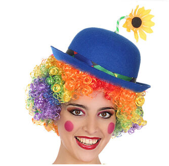Atosa Verkleed bolhoed/clownshoedje voor volwassenen blauw met bloem