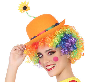 Atosa Verkleed bolhoed/clownshoedje voor volwassenen oranje met bloem