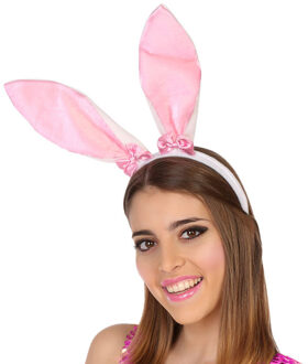 Atosa Verkleed diadeem haas/konijnen oren - roze - meisjes/dames - vrijgezellenfeest/paashaas