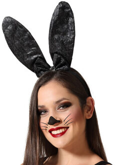 Atosa Verkleed diadeem haas/konijnen oren - zwart - meisjes/dames - vrijgezellenfeest/paashaas