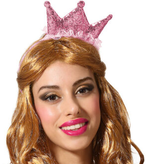 Atosa Verkleed diadeem kroon - roze - mini hoedje - meisjes/dames - Prinses/koningin