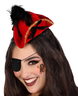 Atosa Verkleed diadeem mini hoedje - zwart/rood - meisjes/dames - Piraten thema