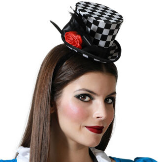Atosa Verkleed diadeem mini hoedje - zwart/wit - meisjes/dames - Clown thema - Verkleedhoofddeksels