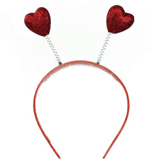 Atosa Verkleed diadeem Rode Valentijn hartjes - meisjes/dames - met glitters Rood
