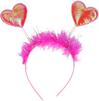 Atosa Verkleed diadeem Roze Valentijn hartjes - meisjes/dames - met glitters