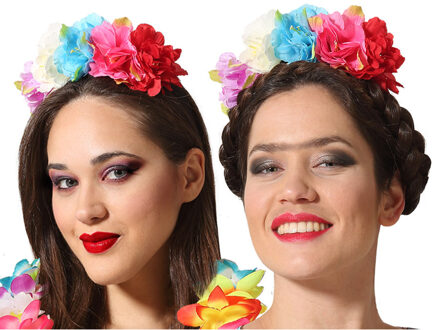 Atosa Verkleed diadeem/tiara - 2x - bloemen - Day of the dead - Hawaii thema - Halloween/Carnaval