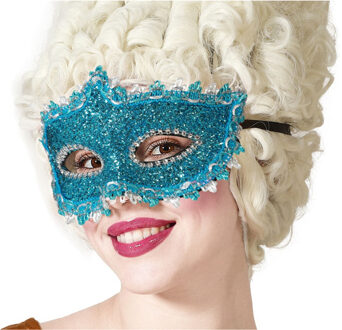 Atosa Verkleed gezichtsmasker Venetiaans - blauw glitters - volwassenen - Carnaval/gemaskerd bal