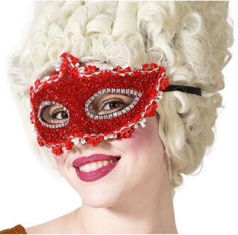 Atosa Verkleed gezichtsmasker Venetiaans - rood glitters - volwassenen - Carnaval/gemaskerd bal