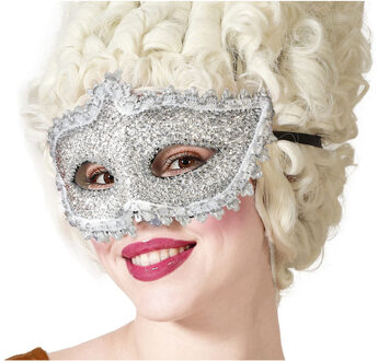 Atosa Verkleed gezichtsmasker Venetiaans - zilver glitters - volwassenen - Carnaval/gemaskerd bal