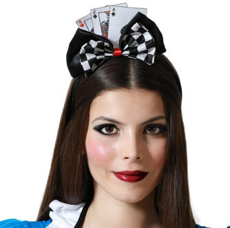 Atosa Verkleed haarband diadeem Casino thema - zwart/wit - meisjes/dames - met speelkaarten