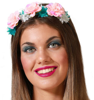 Atosa Verkleed haarband/hoofdband met bloemen krans - meisjes/dames - prinses/hippie/flower power/cosplay