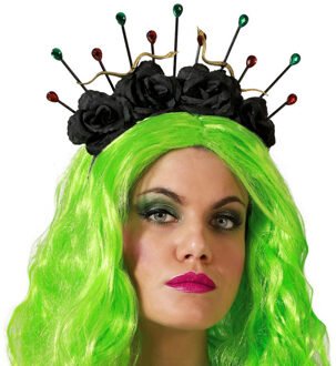 Atosa Verkleed haarband/hoofdband met bloemen kroon - zwart - meisjes/dames - Evil queen/Halloween/Medusa