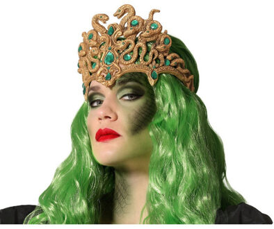 Atosa Verkleed haarband/hoofdband met Snakes - goud - meisjes/dames - Evil queen/Halloween/Medusa Goudkleurig