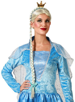 Atosa Verkleed haarband/hoofdband met vlecht en kroon - blauw - meisjes/dames - queen/ijsprinses/Elsa