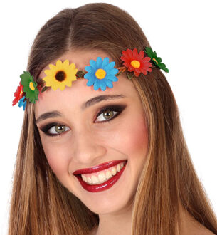 Atosa Verkleed haarband met bloemen - gekleurd - meisjes/dames - Hippie/flower Power Multi
