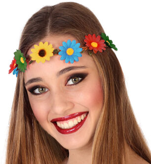 Atosa Verkleed haarband met bloemen - gekleurd - meisjes/dames - Hippie/flower Power