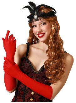 Atosa Verkleed handschoenen voor dames - polyester - rood - one size - lang model