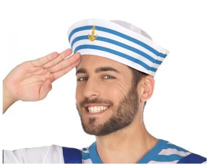Atosa Verkleed hoedje matroos - volwassenen - lichtblauw - polyester - marine/sailor