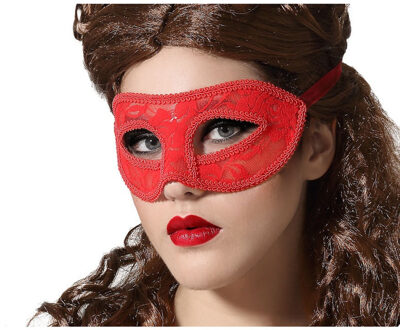 Atosa Verkleed oogmasker - rood - kant patroon - volwassenen - Halloween/gemaskerd bal