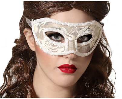 Atosa Verkleed oogmasker - wit - kant patroon - volwassenen - Halloween/gemaskerd bal