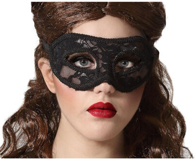 Atosa Verkleed oogmasker - zwart - kant patroon - volwassenen - Halloween/gemaskerd bal
