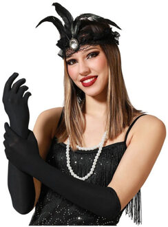 Atosa Verkleed party handschoenen voor dames - polyester - zwart - one size - lang model - Verkleedhandschoenen