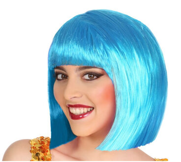 Atosa Verkleed pruik - dames Bobby Jean - blauw - half lang haar - boblijn/seventies/eighties